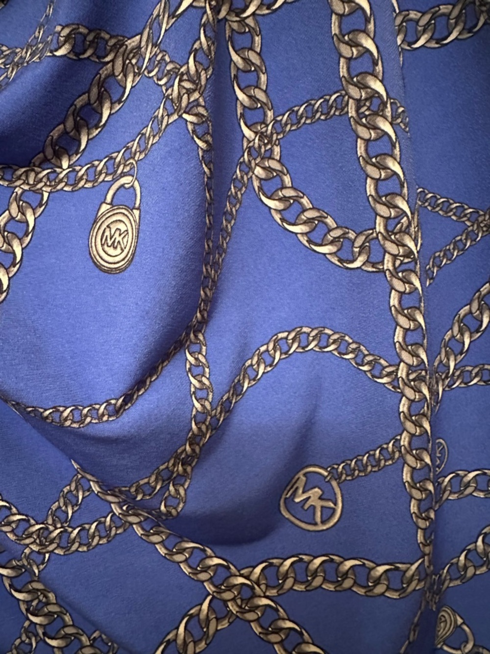 Michael Kors Blue Chain Print Cowl Neck Top - Cap Sleeve - Silver Zip Size S - Picture 6 of 8